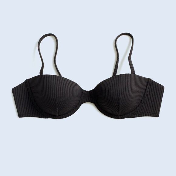 Madewell Balconette Bikini Top Womens Medium Black Ribbed Underwire Swimwear - Picture 1 of 9